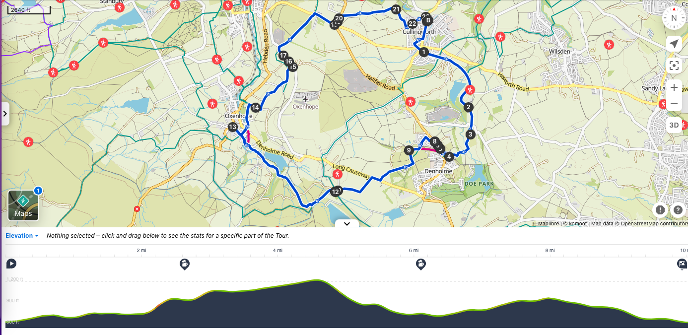 A walk in the Brontë country near Haworth via Cullingworth, Denholme and Oxenhope. Views of Heweden viaduct