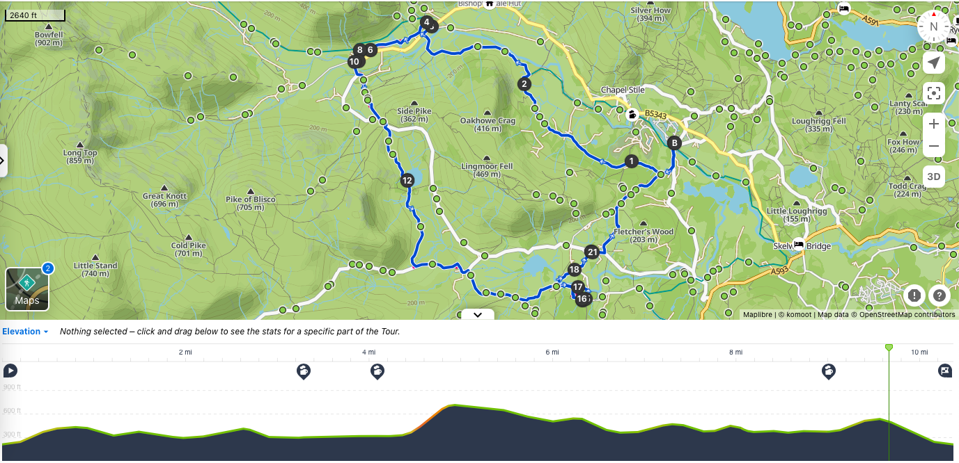 About 11 miles of stunning scenery in the Lake Districts. Low-level walk from Elterwater via The New Dungeon Ghyll and Old Dungeon Ghyll, Blea Tarn, Cathedral Cave and Little Langdale. 4 pubs along the route, Blea Tarn is perfect for a swim and Cathedral Cave a unique place to explore.