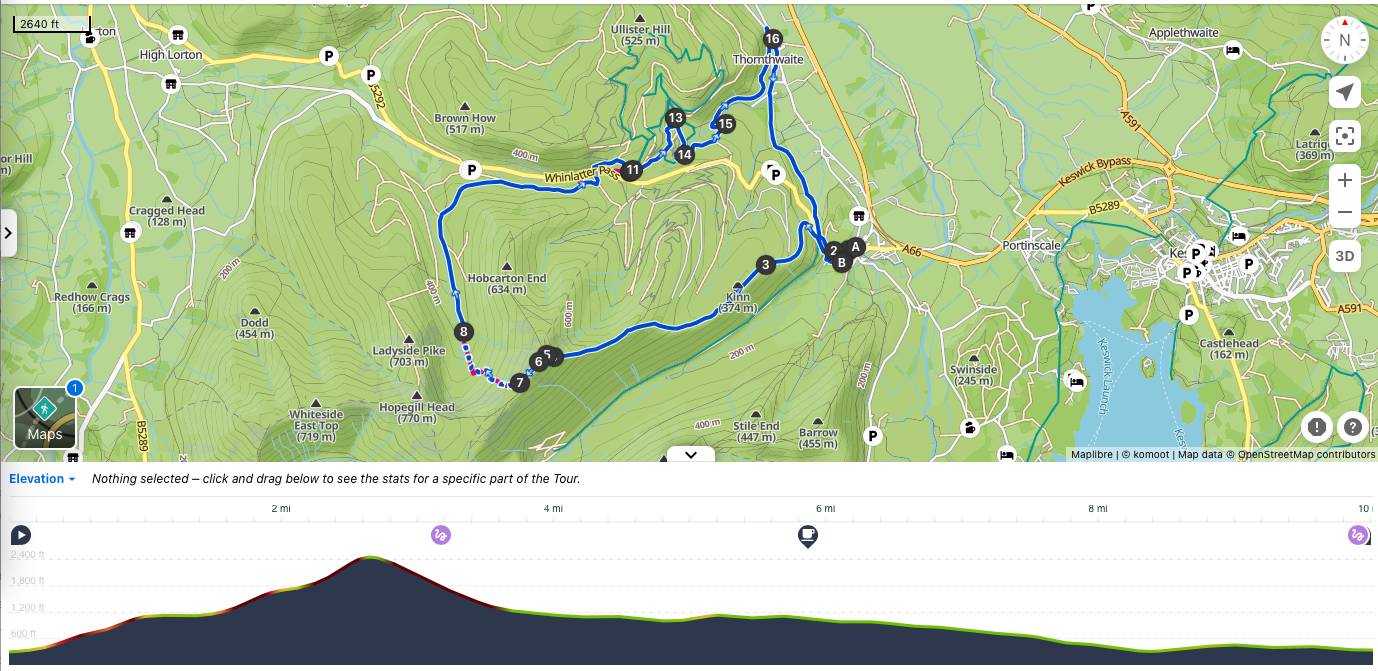 I had to abandon my first attempt to complete the Coledale horseshoe from Braithwaite as the weather was too wet and windy. I came off my first Wainwright summit (Grisedale Pike). Only attempt if you have experience on scree or are with experienced mountaineers.