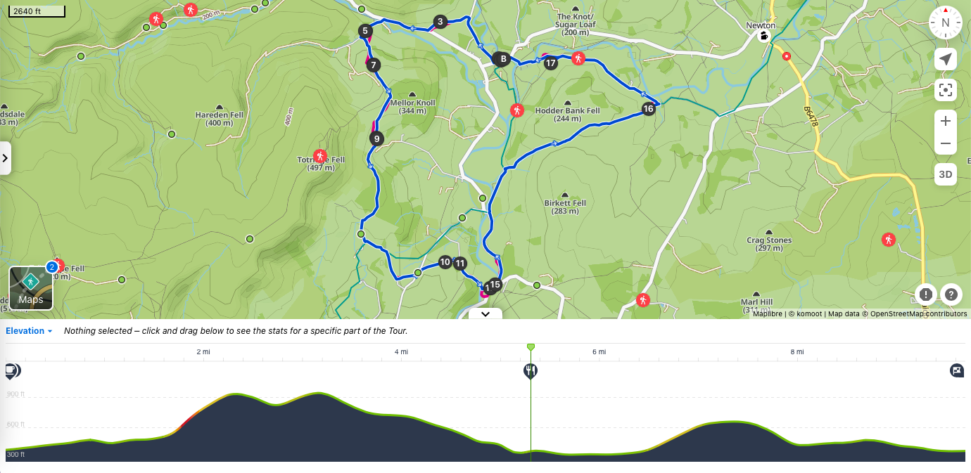 Hike of c. 10 miles and 1,500 ft of elevation in the stunning Forest of Bowland. Take good waterproof shoes as some paths can be muddy. However, Bowland is very underrated as a beautiful area to walk in, away from the crowds of the Lake Districts and Yorkshire Dales