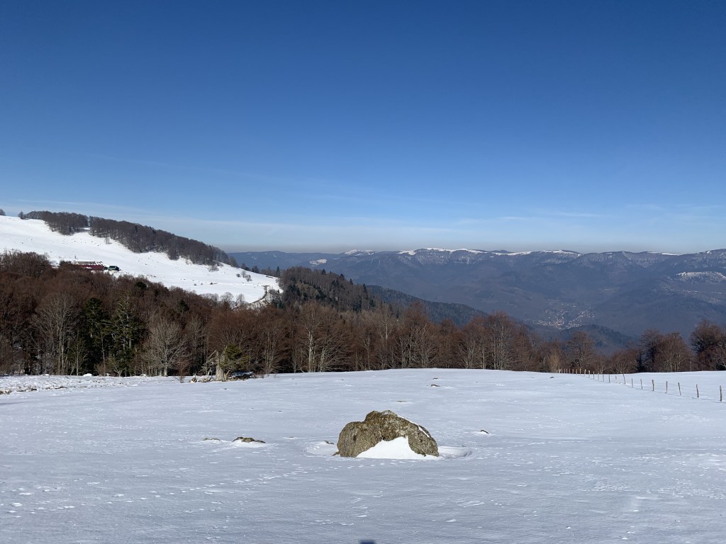 An 11 miles scenic route in the Vosges Mountains in France. With a hot meal at an Auberge half way through the hike (and at 1,000 m of elevation!) - This image will take you to the the link on Komoot