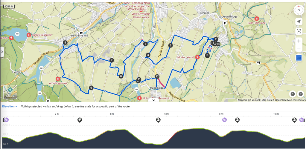 This 11 mile circular walk from Uppergate Farm to Holmfirth was the perfect blend of countryside charm and hearty hospitality. The day began with a gentle hello to the resident animals at the farm before setting off through rolling hills and winding country lanes straight out of Last of the Summer Wine. A mid-morning stop at the Carding Shed served up coffee, cake, and a nostalgic peek at classic cars. From there, the route dipped into woodland paths leading into Holmfirth, where Sunday lunch at The Pickled Pheasant offered a delicious reward. With plenty of hills to walk it off, I continued on to the Boshaw Trout for a well-earned pint of real ale, before one last woodland stretch through Dean Wood ended the day with a final stop at The Butcher’s Arms in Hepworth — the perfect toast to a classic Yorkshire wander.